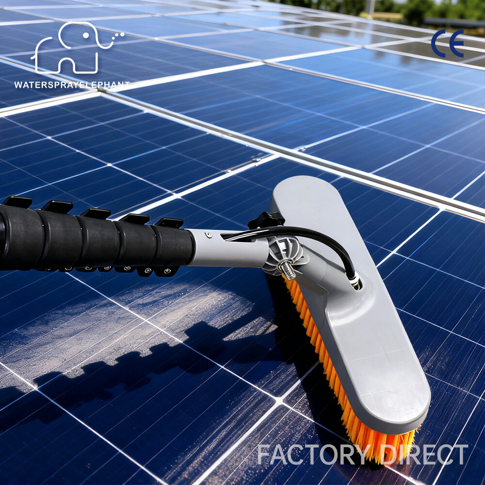 WSE-G01 water-fed brush cleaning a solar panel