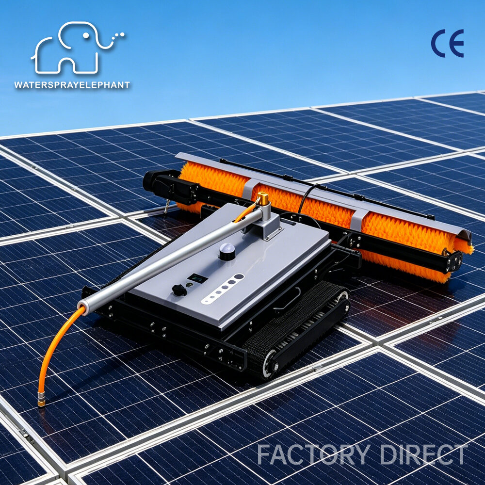 WSE-R01A cleaning robot working on solar panels