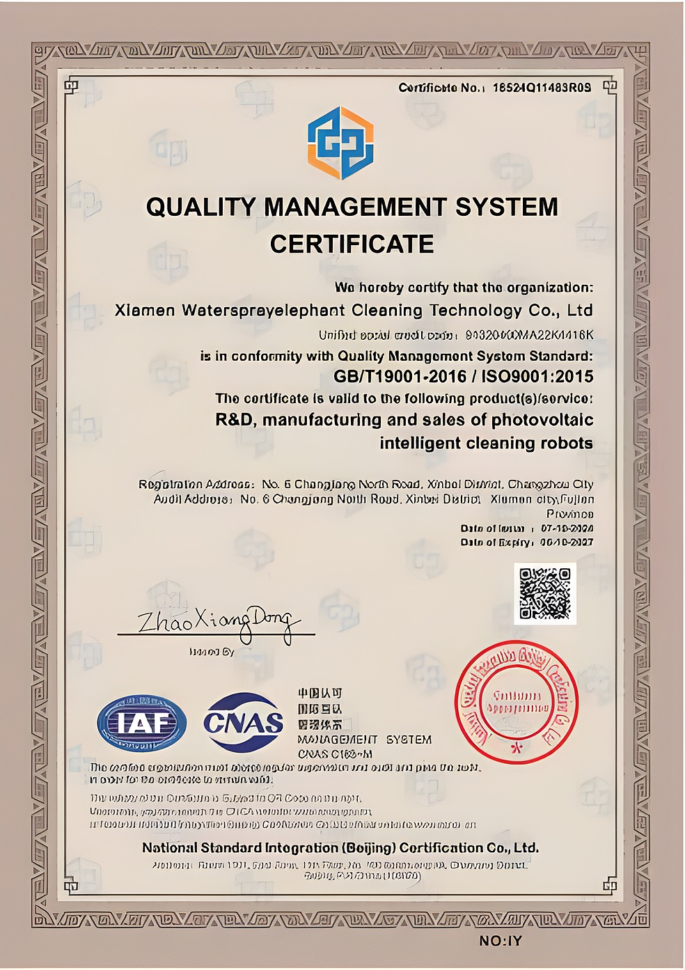 ISO 9001:2015 certificate