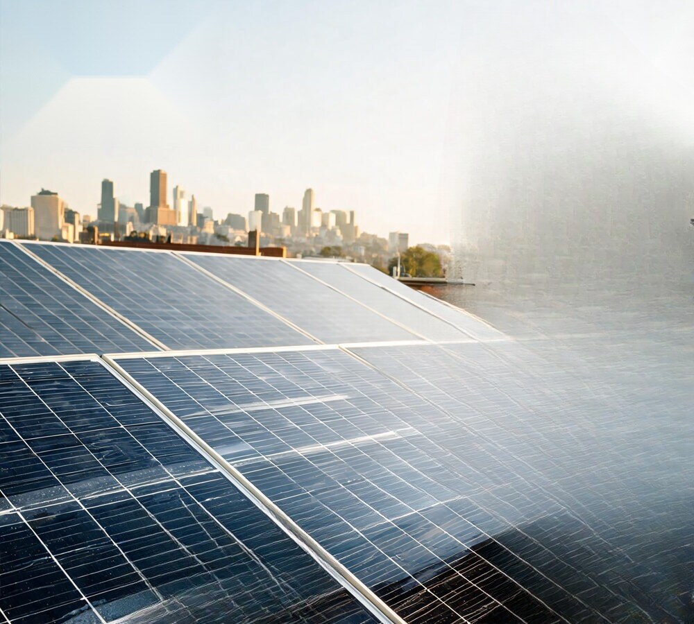 Rooftop solar array in a temperate city climate